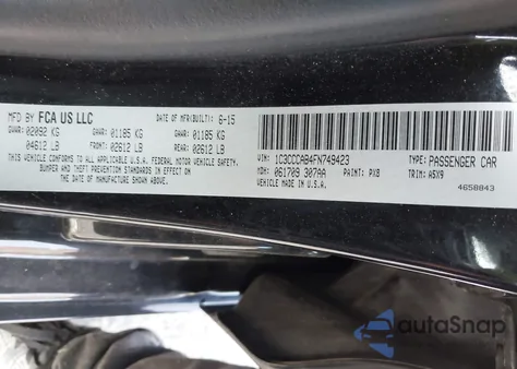 2015 Chrysler 200 Limited z USA, uszkodzony, nr VIN 1C3CCCAB4FN749423